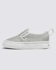 VANS Slip ON TD V Glitter Silver/True White Baby Toddler Girls Shoes Sneakers