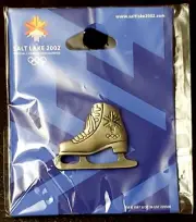 2002 Salt Lake Olympic Pewter Ice Skating Figure Skate Lapel Hat Pin, NEW