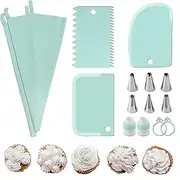 Piping Bags, Ai-OUMLEEF Piping Bags and nozzles, Icing Piping kit,Nozzles Set with Converter, Premium Stainless Steel Piping Nozzles for Decorating Cakes & Cupcakes(15pcs Green)