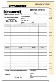 200 ROTO-ROOTER/PLUMBING SERVICE INVOICE - NUMBERED 2 PART CARBONLESS