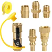 RV Propane Quick Connect Fitting Adapter Valve 1/4" Male NPT Full Flow Plug &...