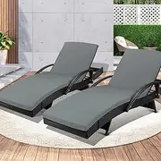 Livsip Sun Lounge 2Pcs Outdoor Furniture Set Rattan Wicker Day Bed with Adjustable Backrest and Comfortable Cushion-Black