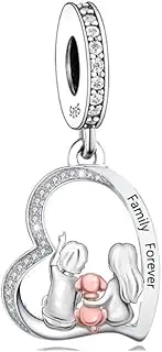 [Mon & Sons] Family Forever Love You Heart Son Daughter Dog Puppy Charm Bead Pendant 925 Sterling Silver Dangle Compatible With Pandora Charm Bracelet, Metal