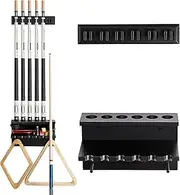 Wall Mount Pool Table Stick Holder, Billiards Pool Cue Organizer Rack, Hardwood Cue Organizer Rack for 6 Sticks Storage, Black 30 * 5 * 19Cm