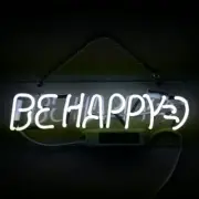 Be Happy White Acrylic 14" Neon Light Sign Lamp Bedroom Wall Decor