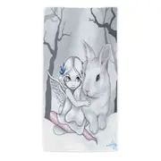 Cute Kids Drawing Winter Fairy and Snow Bunny Beach Towels Medium Large Extra Large