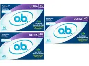 o.b. Tampons Ultra No Applicator, Unscented - 40ct Pack of 3