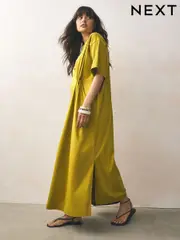 Olive Green Short Sleeve T-Shirt Twist Midi Dress (F04431) | $60
