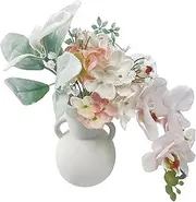 NoriStyle Pink Artificial Flowers with White Vase, Small Realistic Fake Orchid Flowers in Vase for Home Office Desk Table Decor for Mom, Women, Girlfriend, Birthday
