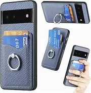Compatible with Google Pixel 6a Case,Compatible with Google Pixel 6a [PC+TPU+PU] Card Holder Kickstand Phone Cover Blue