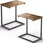 C Shaped End Table Set of 2, Side Table for Couch Slide Under, C Table Sofa Side