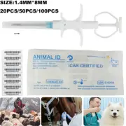 20-100pc Pet Animal 1.4*8mm Microchip Glass Tag ISO FDX-B Cat Dog Chip Implant