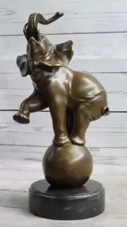Signed Bugatti Bronze Asian Sculpture on Marble Base Figurine Figure Artwork Art