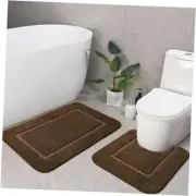 Bathroom Rug Set Light Brown, Soft Bath Rug Set 2 Piece Set, Toilet Mat U