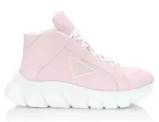 Prada Rush Piuma Nylon Pink White Platform Flat High Top Trainer Sneaker 39