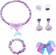 KOMBIUDA Mermaid Ring Necklace Bracelet Ear Clip Set Shell Jewelry Boys and Girls Toy Girls Party Accessory Craftsmanship