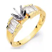 1 Ct Baguette VS1 F Semi Mount Diamond Engagement Wedding Ring 14k Yellow Gold