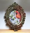 Backyard Birds- Cardinal & Chickadee mini print in vintage style ornate frame
