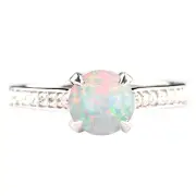 Solid 14KT White Gold Natural Australian Opal 1.50Ct IGI Certified Diamond Ring