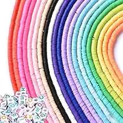 GANGH 6700 Pcs Colorful Flat Clay Beads and Alphabet, 6mm 20 Strand Flat Round Polymer Clay Beads for Jewelry Making DIY Bracelet Necklace Pendant Craft, White,Random, 17 x 11 x 3.5 cm