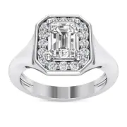 Classic Halo 1.41 Carat F SI1 Emerald Cut Diamond Ring 14k White Gold Treated