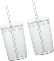 LAPYAPPE 2 Set Glass Drinking Cups with Straw Elegant Tumbler for Juice Coffee Milk for Home Office Cafe Use Includes Glasses and Straws