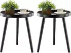 Black round Side Table Set of 2, Tray Nightstand Sofa Coffee End Table for Livin
