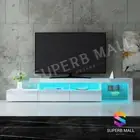 240cm TV Stand Cabinet Gloss 3 Drawers Entertainment Unit Storage w/LED Light WH