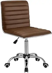 Mid Task, Low Back Leather Swivel Office, Computer Desk Chair Retro with Armless Ribbed (Brown)