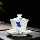 Jingdezhen Kungfu Tea Set Hand Painted Blue And White Porcelain Gaiwan Teaset