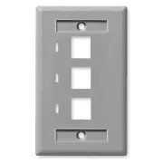 NavePoint Keystone Jack Wall Plate 3-Port, Single Gang, Gray, 10-Pack