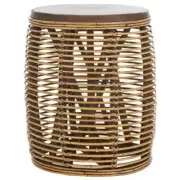 Safavieh Maui 18" Round Rattan Accent End Table in Honey Brown Wash