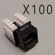 100 Pack Lot - CAT5e Keystone RJ45 110 Punch Down Keystone Snap-In Jack - Black