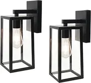 USOR 2PCS Outdoor Wall Sconce Dusk to Dawn Lights Black Sensor Patio Wall Light Fixtures Waterproof Wall Lantern Mount Bulbs Included Wall Lamp with Glass Shade for Porch Garage Doorway