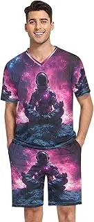 [Joisal] Future Style Sniper Sleep Set V Neck Lounge Wear Men, Pajama Sets for Men 2 Piece