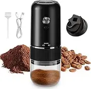 Yakiter Portable Electric Burr Coffee Grinder, Upgraded Version Rechargeable Coffee Bean Mill with Adjustable Precision Grinding, One Touch Button Push Button Operation with Brush(Black)