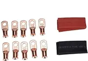 Kisangel 10pcs Copper Terminal Kit with Crimp Ring Connectors Heat Shrink for Battery Cable Wire Connection Automotive Electrical Applications