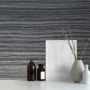 Faux Layered Mineral Rock stone charcoal gray black gold metallic Wallpaper roll