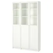 BILLY / OXBERG bookcase comb w panel/glass doors, white/glass, 120x30x202 cm