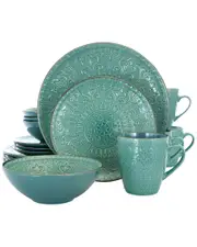 Elama Sea Foam Mozaic 16pc 3-Tier Stoneware Dinnerware Set