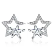 2PCS Ladies Fashion Copper Earrings Hollow Five-pointed Star Retro Cute Ear Jewelry