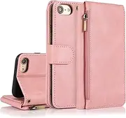 GoshukunTech for iPhone 6/6s Case,for iPhone 7/8/iPhone SE 2020/SE 5G 3rd Gen Wallet Case[ 8 Card Slots & 1 Zipper Coin Purse] Leather Wallet Flip Cover with Wrist Starp-Pink