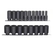 WESTWARD Impact Socket Set: 1/2 in Drive Size, 19 Pieces, 3/8 in to 1 1/2 in