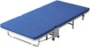 Folding Camping Bed w/Mattress for Adults Portable Tri-fold Guest Bed Heavy Duty Single Sleeping Cot Sturdy Metal Frame + 360° Swivel Wheels for Office Nap Home Use