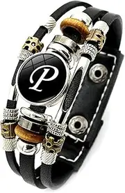 [BnMvF] Handmade 26 Letter Leather Bracelet, 2025 NEW Black Leather Initial Bracelet, Boho Multilayer Braided Bangle with Letter Pattern, Personalized Bracelets for Women Men
