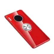 For Huawei Mate 30 Pro Shockproof Transparent TPU Protective Case with Metal Ring Holder(Transparent Red)