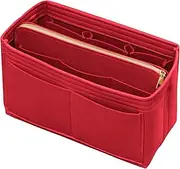 DailyPlus Purse Organiser with Zip, Key Ring, Felt Bag, Organiser, Handbag Organiser, with Key Chain for Bag, Suitable for LV Speedy Neverfull Longchamp, Red, Large