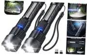 Flashlight High Lumens Rechargeable 2 Pack, 990000 Lumen Super Bright Black