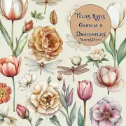 Junk Journal Supplies Tulips, Dragonflies & Camelia Ephemera Set, Die Cuts