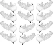 TREETDOBV Artificial White Doves (12 Pack) Decoration With Metal Clips, Feathered Mini Birds Clip on Tree Ornaments, Christmas and Wedding Decorations/Large Ornaments, 5.11in (#1)